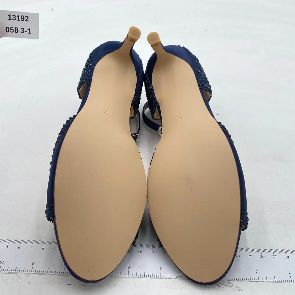XYD Navy Peep Toe D'Orsay Embellished Kitten Heels With Ankle Strap